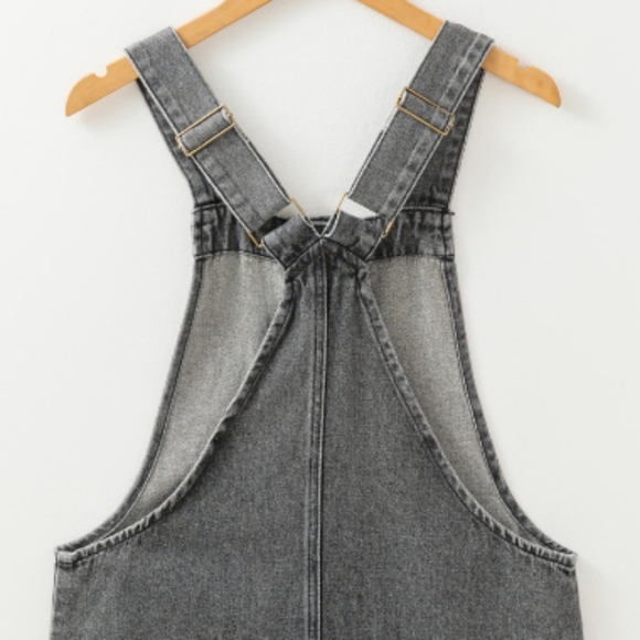 Retro Denim Overall Mini Dress Patch Pocket Sleeveless Jean Button-Up Romper - Picture 11 of 16